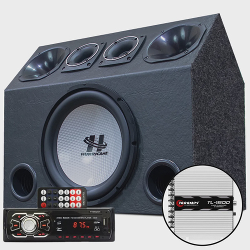 Caixa Trio Radio Bluetooth Sub 12 Hurricane + Modulo Taramps