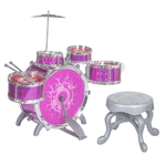 Bateria Infantil Rock N' Roll Rosa Com Banquinho e Baquetas