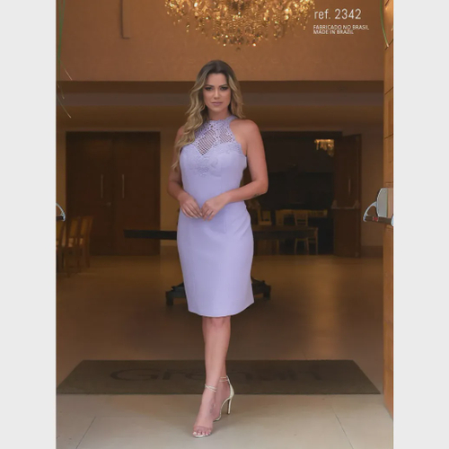 Vestido de store renda lilas curto