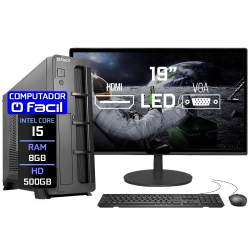 Computador Completo Fácil Slim Intel Core i5 8GB HD 500GB Monitor 19 hdmi LED Teclado e Mouse Menor preço em Computador Completo Fácil Slim Intel Core i5 8GB HD 500GB Monitor 19 hdmi LED Teclado e Mouse