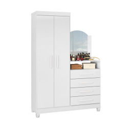 Guarda Roupas Solteiro com 2 Portas com Cômoda 4 Gavetas e Espelho Capri Branco / Preto / Azul / Rosa Menor preço em Guarda Roupas Solteiro com 2 Portas com Cômoda 4 Gavetas e Espelho Capri Branco / Preto / Azul / Rosa