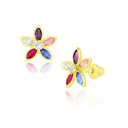 Brinco Margarida Colorido Ouro 18K Br432 no Shoptime