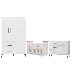 Quarto de Bebê Retrô Completo Gabi - Guarda-Roupa, Cômoda e Berço Americano - Branco Menor preço em Quarto de Bebê Retrô Completo Gabi - Guarda-Roupa, Cômoda e Berço Americano - Branco