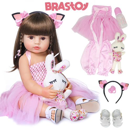 Brastoy bebe reborn boneca menina100 silicone olhos castanhos o