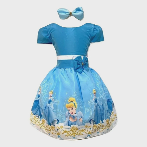 Vestido Infantil Cinderela Princesa Da Disney Azul Renda E Pérolas Para  Festa De Aniversário