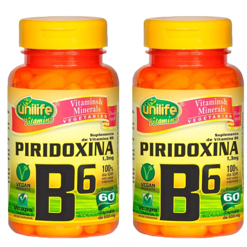 Vitamina B6 (Piridoxina) - 2x 60 Cápsulas - Unilife | Submarino