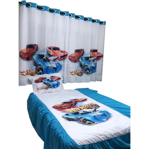 Kit Jogo de Quarto Infantil Cortina e Jogo Lençol Carros McQueen