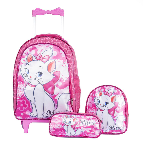 Mochila Escolar Infantil Gata Marie Costas Lancheira+Estojo