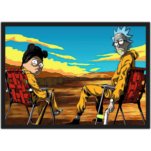 Quadro Breacking Bad Rick And Morty Desenho Com Moldura G04 no