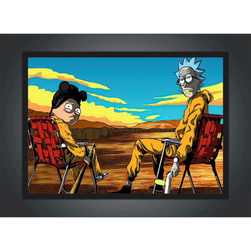 Quadro Breacking Bad Rick And Morty Desenho Com Moldura G04 no