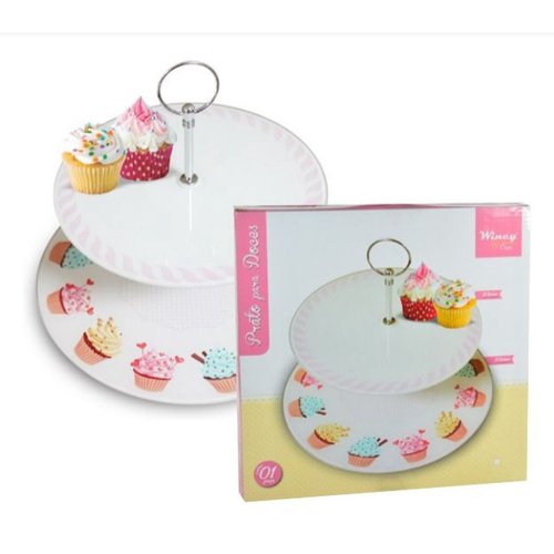 Suporte Para Doces Redondo Vidro 2 Andares Cupcake Bolo