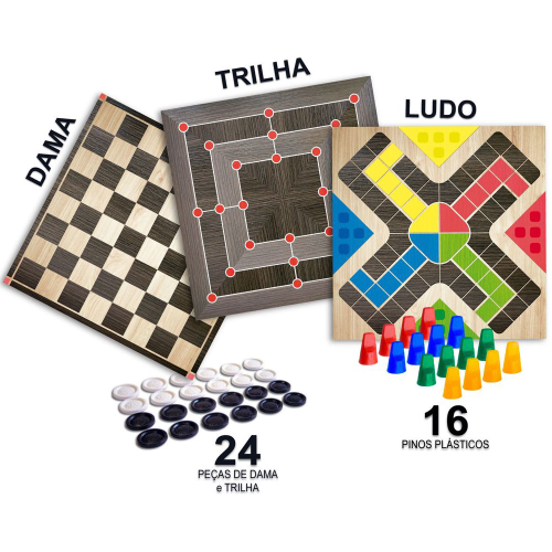 Jogos Classicos Tabuleiro 3 em 1 Ludo Dama Trilha - Pais e Filhos 2801