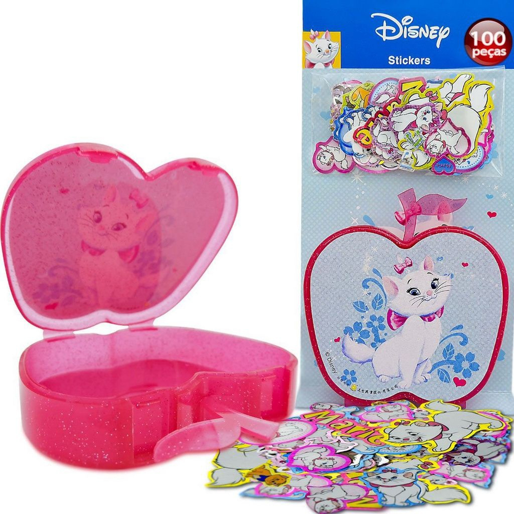 Cartela com 6 Adesivos Bubble Fofos e com Glitter Marie a Gatinha da Disney