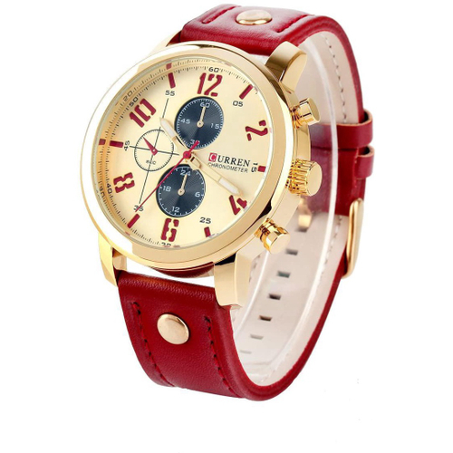 Relogio Curren 8192 Pulseira Couro Vermelho Dourado em Promocao na Americanas