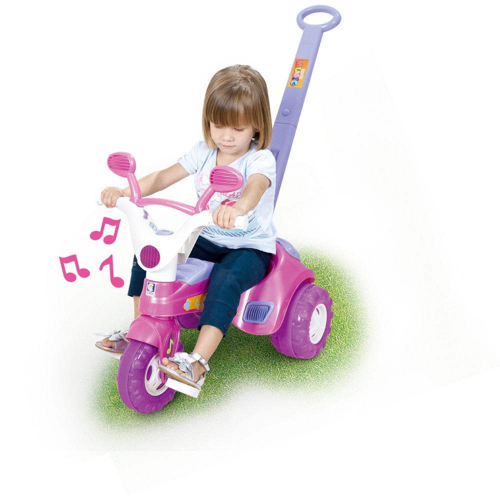 Triciclo Velotrol Infantil Bebe Motoca - Rosa + Empurrador na