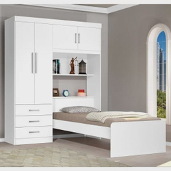 Guarda Roupa Solteiro 4 Portas com Cama de Solteiro Cancun J&A Móveis Flex Color Branco/Lilás Menor preço em Guarda Roupa Solteiro 4 Portas com Cama de Solteiro Cancun J&A Móveis Flex Color Branco/Lilás