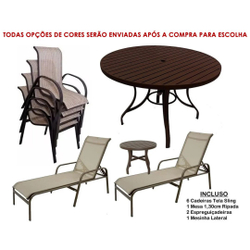 Jogo Conjunto de Mesa 6 Cadeiras alumínio 2 Espreguiçadeiras e mesinha para piscina jardim área externa ou interna Menor preço em Jogo Conjunto de Mesa 6 Cadeiras alumínio 2 Espreguiçadeiras e mesinha para piscina jardim área externa ou interna