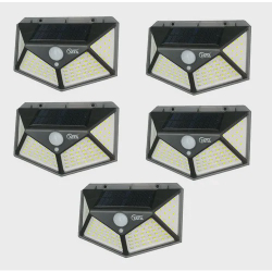 Kit 5 Luminária Solar Parede 100 Led Preta Sensor Presença Com 3 Funções Menor preço em Kit 5 Luminária Solar Parede 100 Led Preta Sensor Presença Com 3 Funções