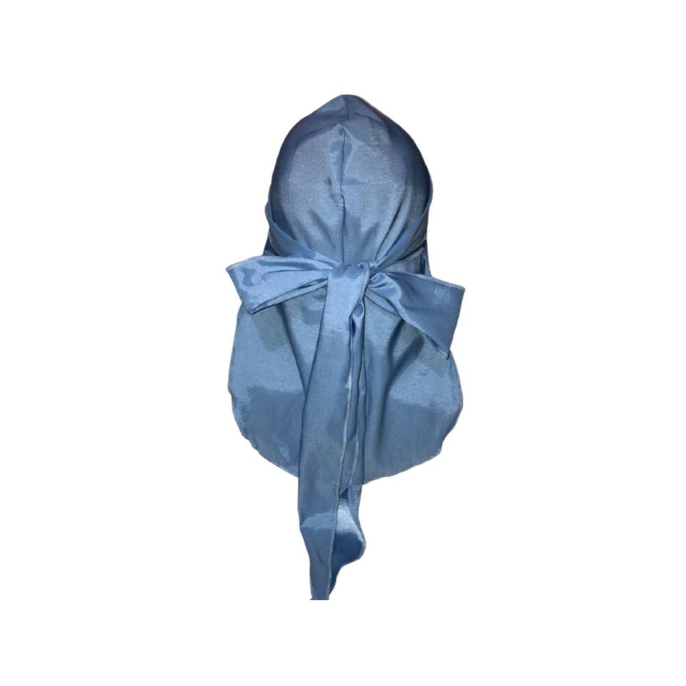 Durag de cetim azul e branco