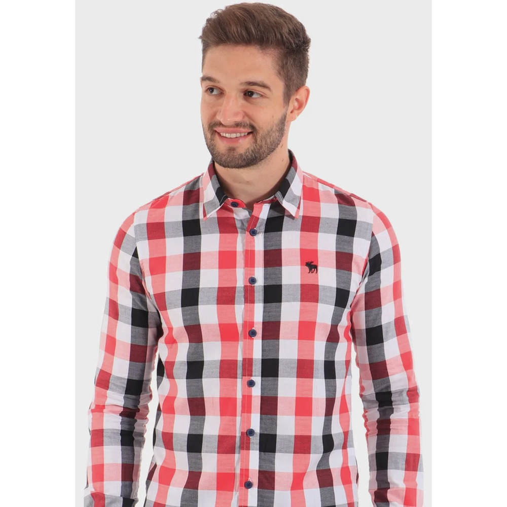 Camisa Abercrombie Masculina Bold Gingham Check Vermelho em Promoção na