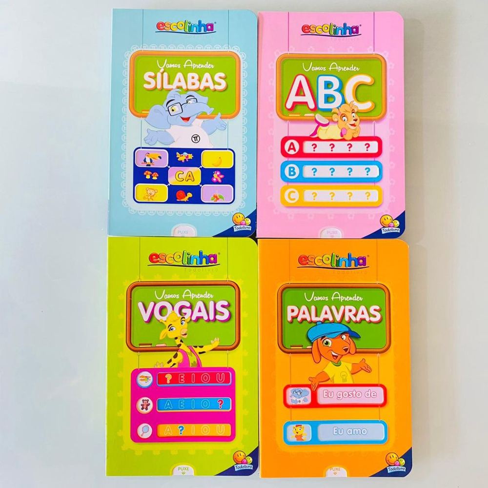 Kit 4 Livros Vamos Aprender: Abc, Sílabas, Vogais E Palavras (escolinha ...