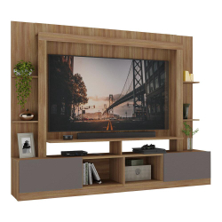 Rack Estante c/ Painel e Suporte TV 65 e 2 portas Oslo Multimóveis Madeirado/Lacca Fumê Menor preço em Rack Estante c/ Painel e Suporte TV 65 e 2 portas Oslo Multimóveis Madeirado/Lacca Fumê