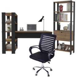 Kit Mesa de Computador Para Casa Com Estante Industrial e Cadeira Diretor Menor preço em Kit Mesa de Computador Para Casa Com Estante Industrial e Cadeira Diretor