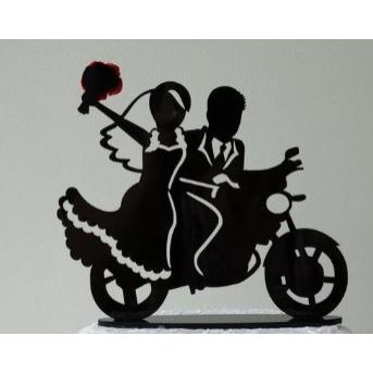 Topo De Bolo Acrílico Preto Casamento Noivos Decoração Moto