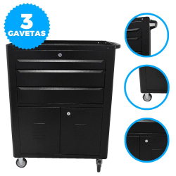Carrinho de Ferramentas Fercar com 3 Gavetas Chaveado Preto - C-06 Menor preço em Carrinho de Ferramentas Fercar com 3 Gavetas Chaveado Preto - C-06