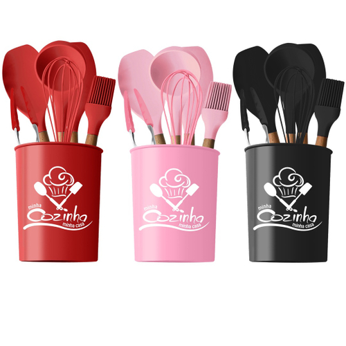 Kit Jogo de Cozinha Rosa 7 Utensílios de Silicone Pote Inox na Americanas  Empresas