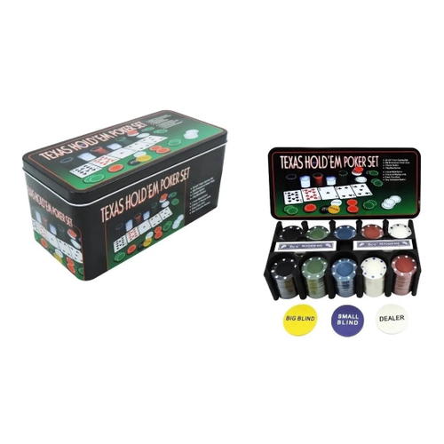 Brinquedo Jogo Texas Poker Set Lata com 200 fichas e 2 Baralhos