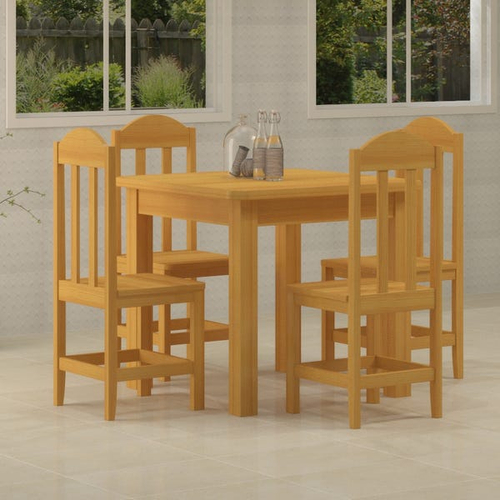 Conjunto Mesa de Jantar Retangular Marisa 135 cm com 4 Cadeiras Madeira  Maciça Tauari Viena - Branco/Amêndoa