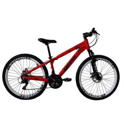 Bicicleta mtb Freeride Aro 26 Freio a Disco 21 Velocidades Shimano Vermelho Neon Gios frx Freeride