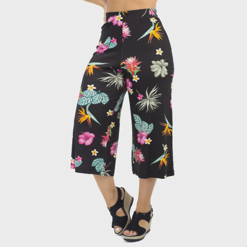 Calça sales pantacourt floral