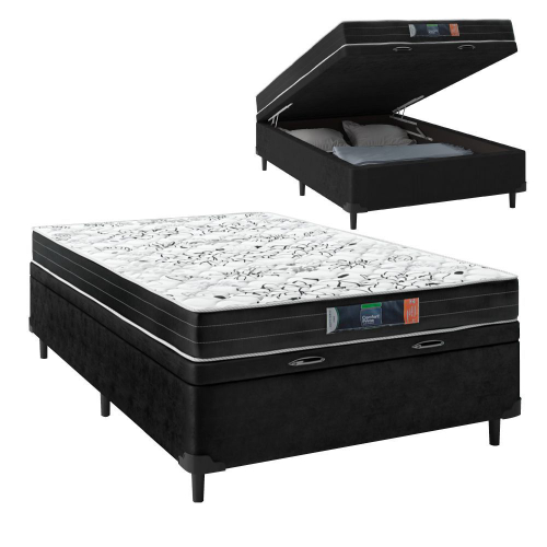 Cama Box Casal Baú Colchão de Espuma Semi Ortopédico Extra Firme Resistente 138x188x52cm Suporta 80kg Por Pessoa