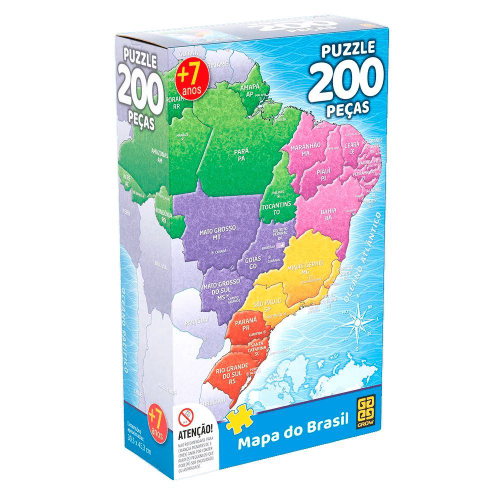 Jogo Quebra Cabeca Puzzle 200 Pecas Mapa do Brasil + 7 Anos na