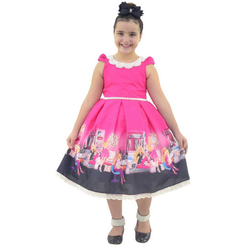 Vestido Barbie Girls Pink Luxo Laço No Ombro Menina Infantil