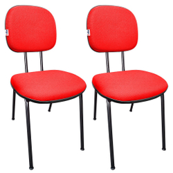 Kit 2 Cadeiras Secretaria Fixa Pé Palito Estofada Tecido Jserrano Vermelho Para Escritório Menor preço em Kit 2 Cadeiras Secretaria Fixa Pé Palito Estofada Tecido Jserrano Vermelho Para Escritório