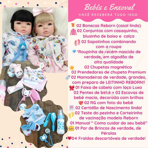 Gêmeos Boneca Bebê Reborn menino e menina barato Com Enxoval. em Promoção  na Americanas