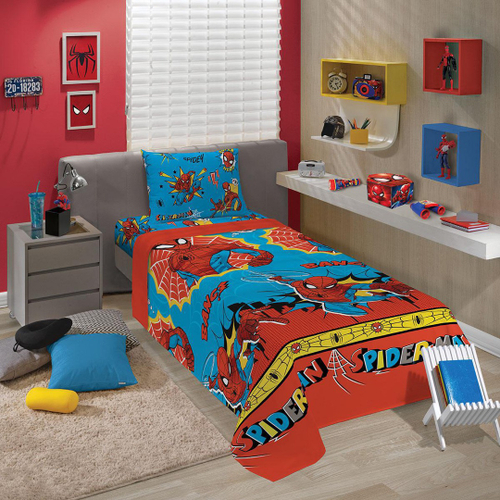 Jogo De Cama Infantil Homem Aranha 4 Peças Com Edredom Decor em