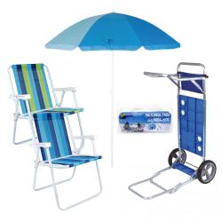 Menor preço em Kit Carrinho de Praia com Avanco + Guarda Sol + 2 Cadeiras de Aco + Mesinha Guarda-sol
