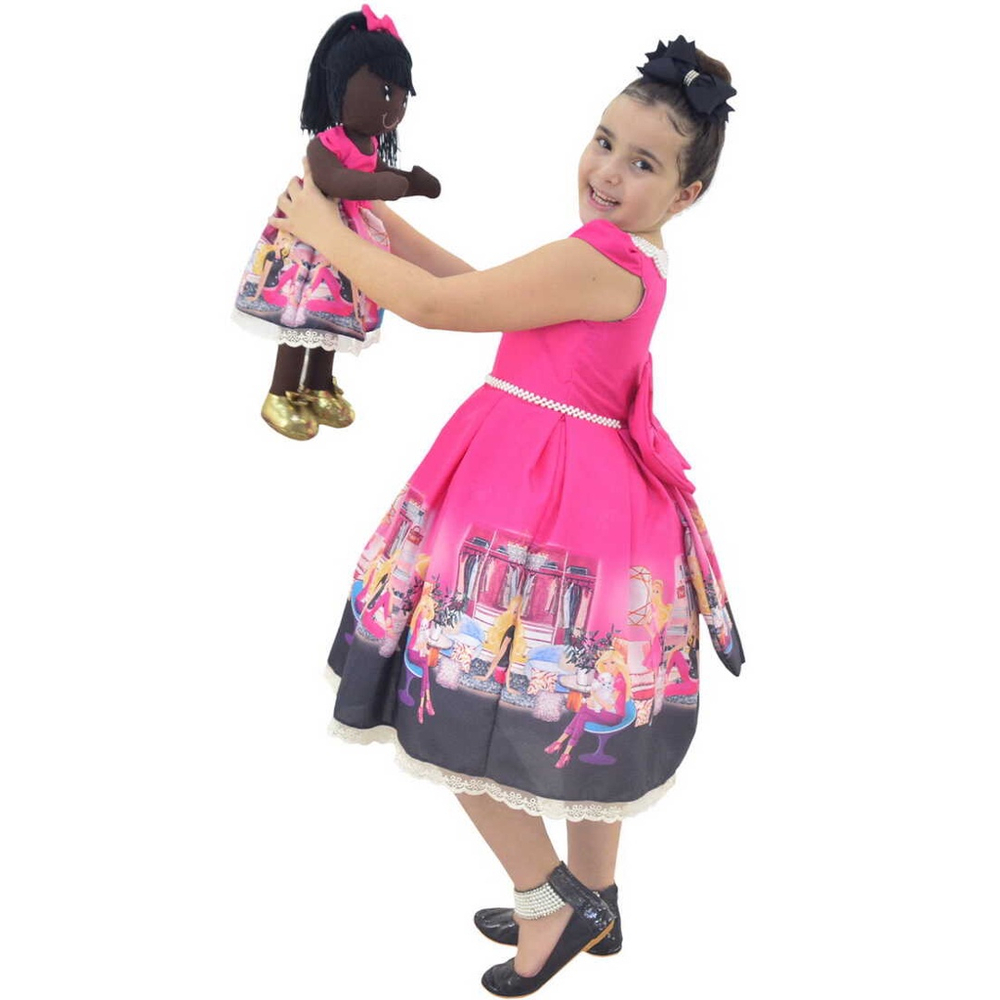 Lindo Vestido Infantil Feminino com Bolso Barbie Menina Preto Infanto  Juvenil P M G GG (2 a 12 anos)