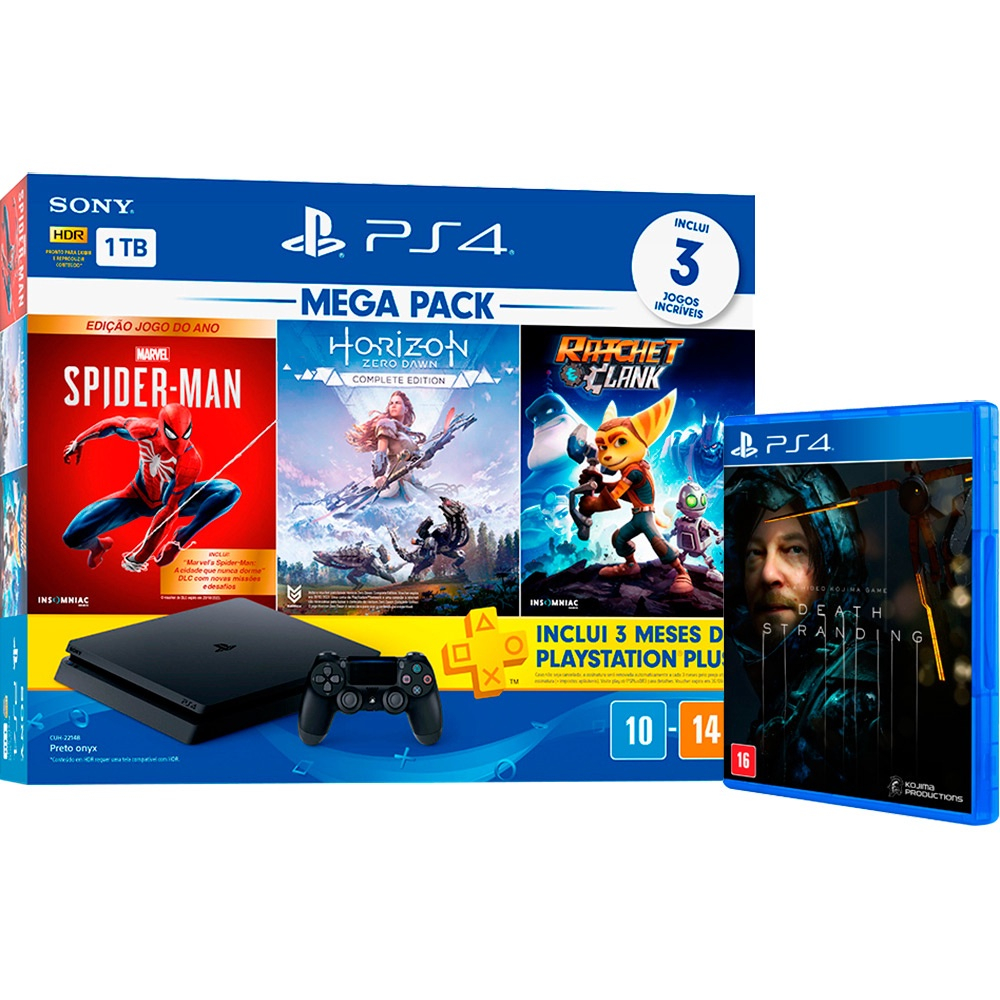 Console PS4 1TB + Jogo Spider-Man + Horizon Zero Dawn + Ratchet