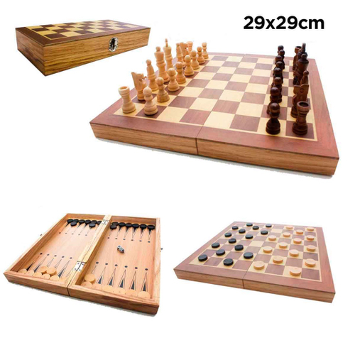 Jogo de xadrez De Madeira 3 Em 1 29 x 29 Cm em Promoção na Americanas