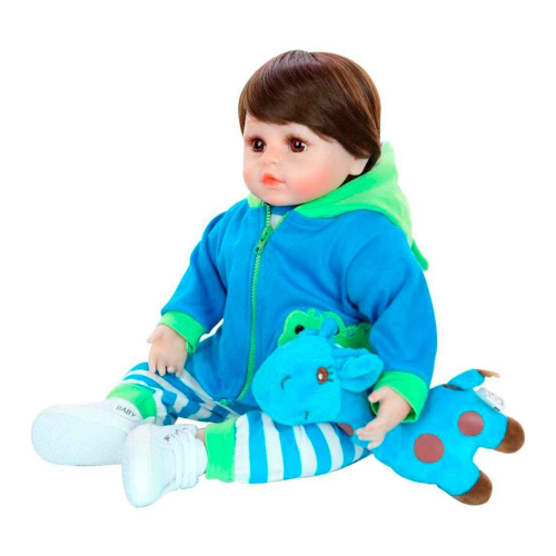 Bebê Reborn Girafinha, 55cm, Bebê Reborn de Silicone COR DOS OLHOS