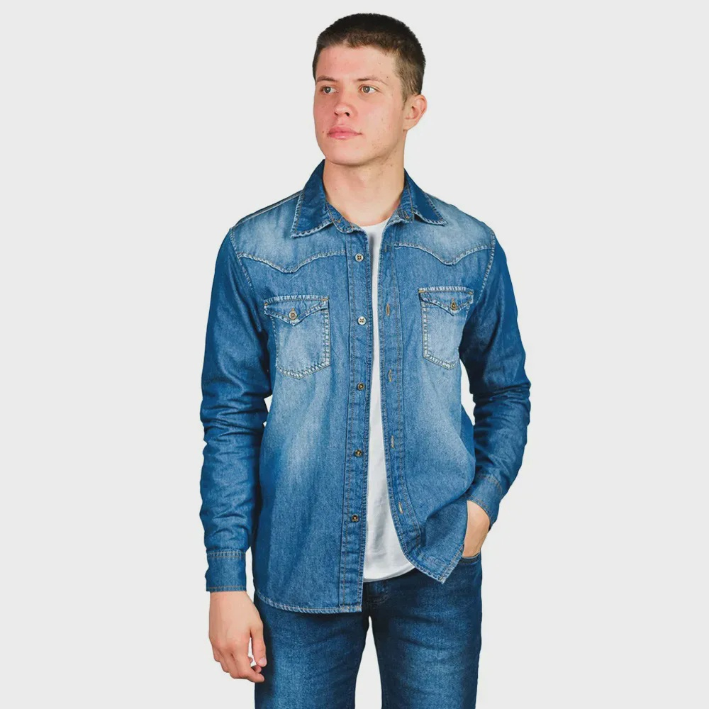 Camisa jeans hot sale country masculina