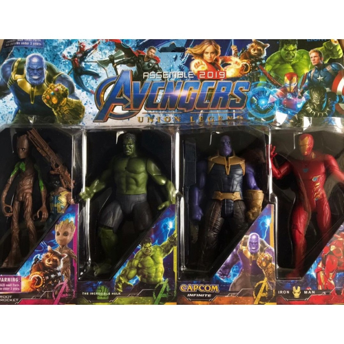 Kit Com Bonecos Vingadores Groot Hulk Thanos Homem De Ferro