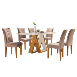 Conjunto Mesa Laguna Tampo Slim Vidro 6 Cadeiras Cel Móveis Menor preço em Conjunto Mesa Laguna Tampo Slim Vidro 6 Cadeiras Cel Móveis
