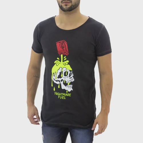 Camiseta Masculina Camisa Algodão Blusa T-Shirts Cinza Estampada Caveira -  Marca John John