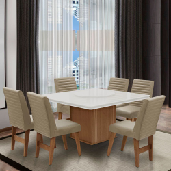 Conjunto de Mesa para Sala de Jantar com 6 Cadeiras Creta Tampo Giratório Amsterdã Cedro Off White / Areia Menor preço em Conjunto de Mesa para Sala de Jantar com 6 Cadeiras Creta Tampo Giratório Amsterdã Cedro Off White / Areia